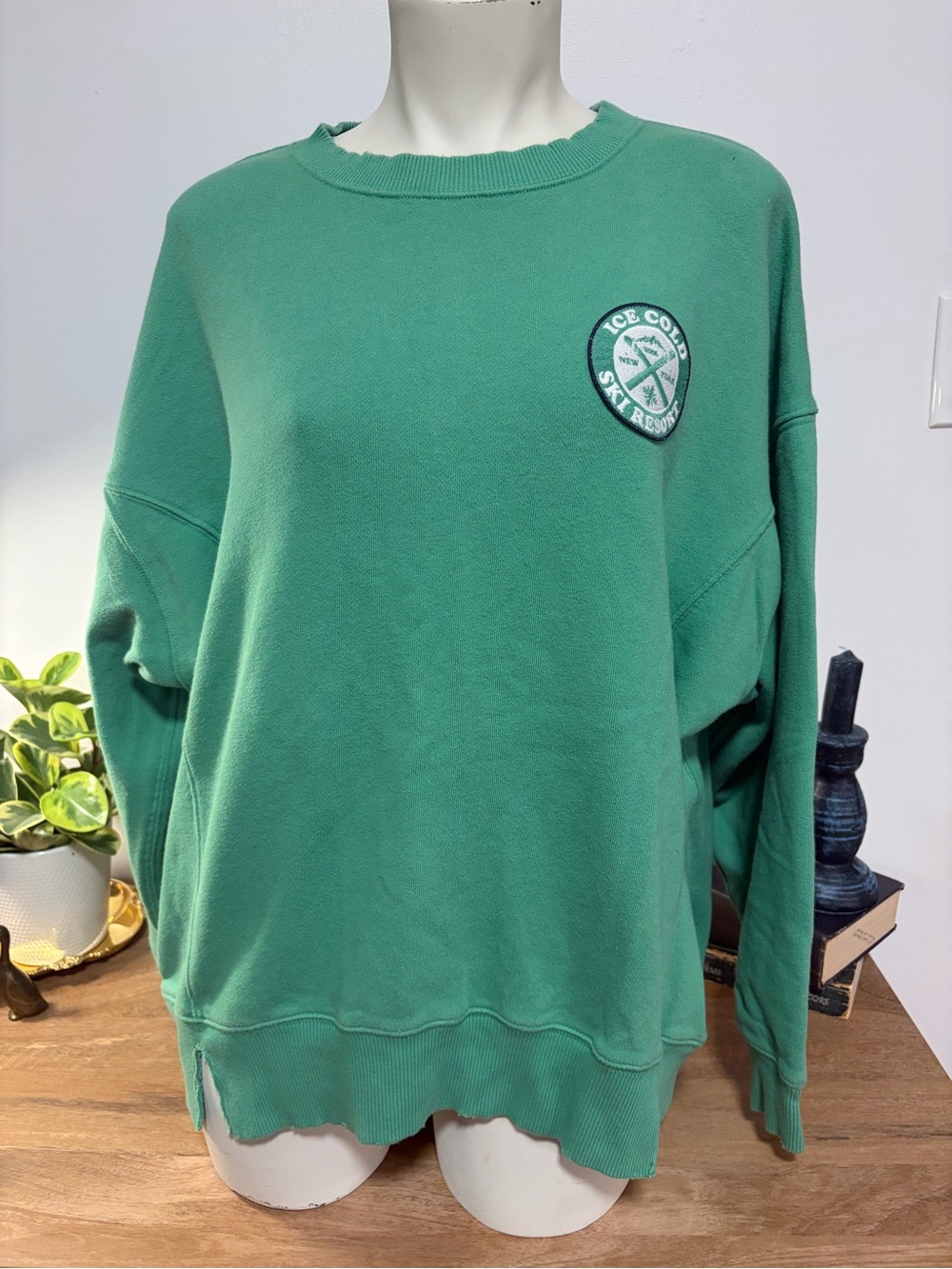 Aerie The Chill Crew Ice Cold Ski Resort Green Oversized Sweatshirt S